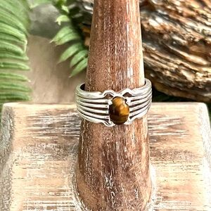 Natural Tiger’s Eye Sterling Silver Ring Sz 6.75